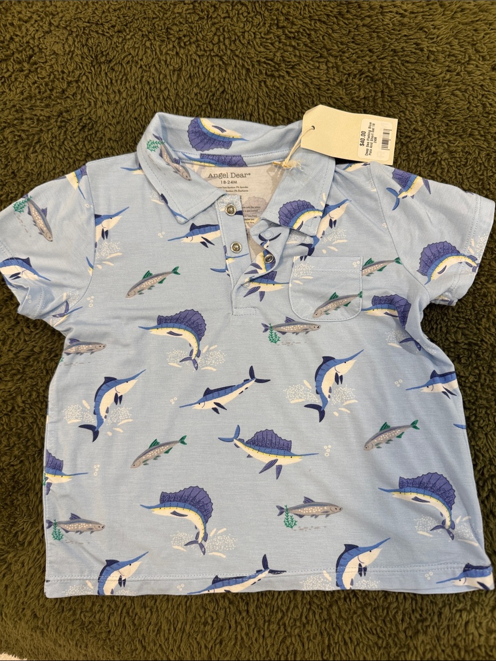 NWT Angel Dear Light Blue Marlin Print Polo Shirt